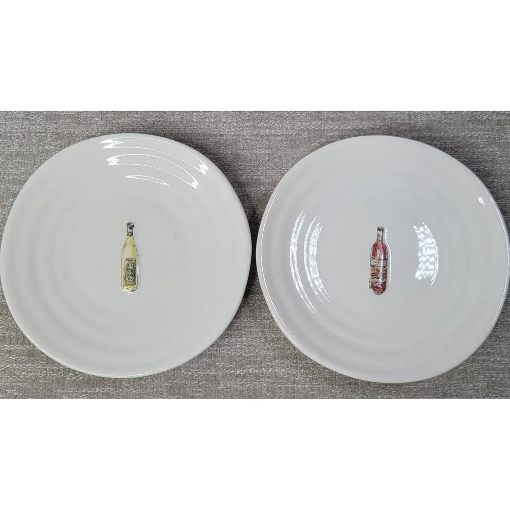 Williams Sonoma Wine Bottle Cocktail Plates Vintage w/ Napkins & Knife Set NEW